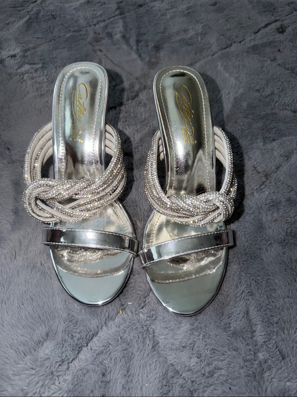 Silver Beaded Knot Slide Sandals - Women